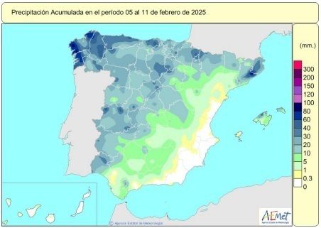 Las lluvias acumuladas desde el 1 de octubre se cifran en 315 l/m2, un 1% más que su valor normal