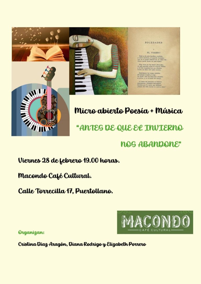 Micro abierto de poesía y música este viernes en el Café Cultural Macondo de Puertollano.