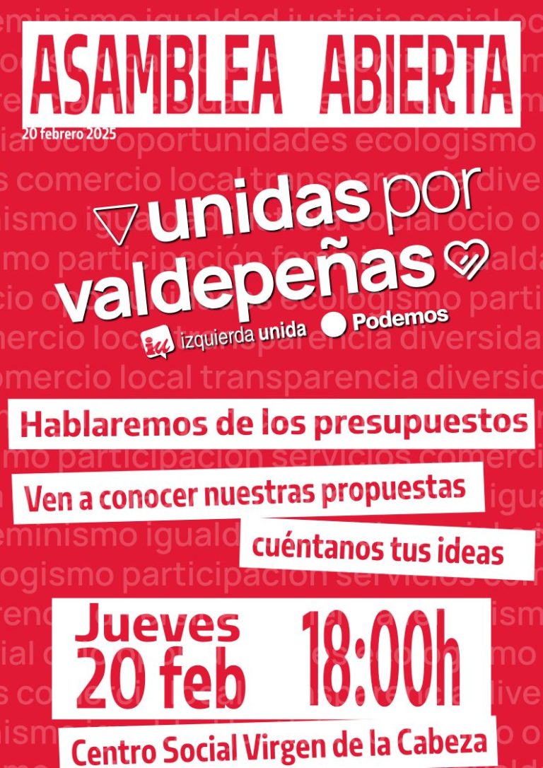 Unidas por Valdepeñas convoca una asamblea abierta con la premisa de «Transparencia y verdad sobre los presupuestos municipales 2025»