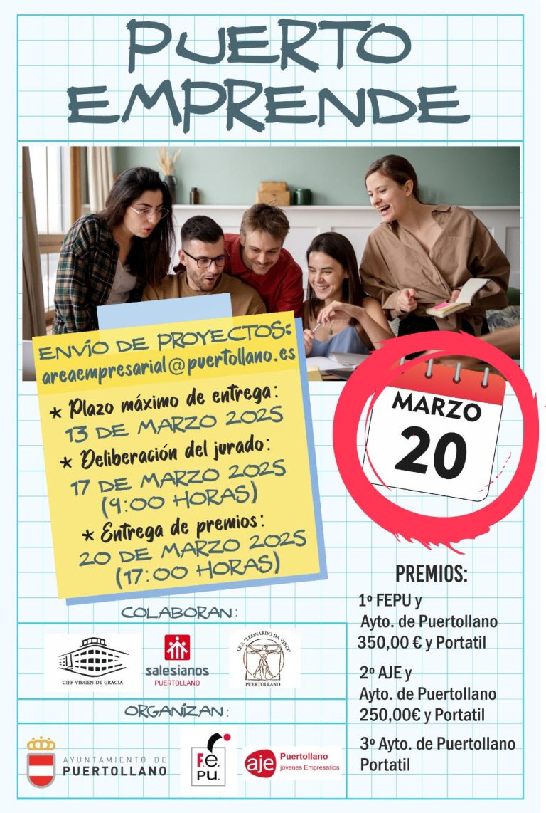 Puertollano: Convocada la II edición del concurso “Puerto Emprende” para fomentar la cultura emprendedora entre jóvenes