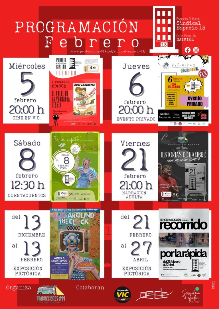 Cine, narración familiar y adulta y nueva exposición para febrero en Sindical Espacio 13