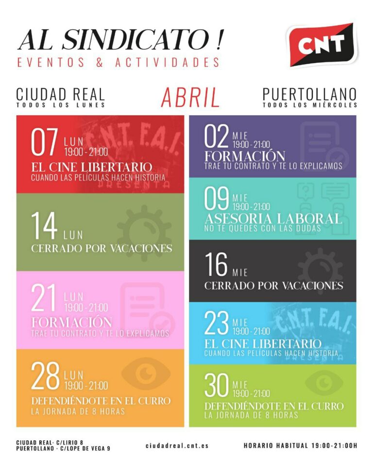 CNT continúa con sus actividades en sus Espacios Libres de Puertollano y Ciudad Real