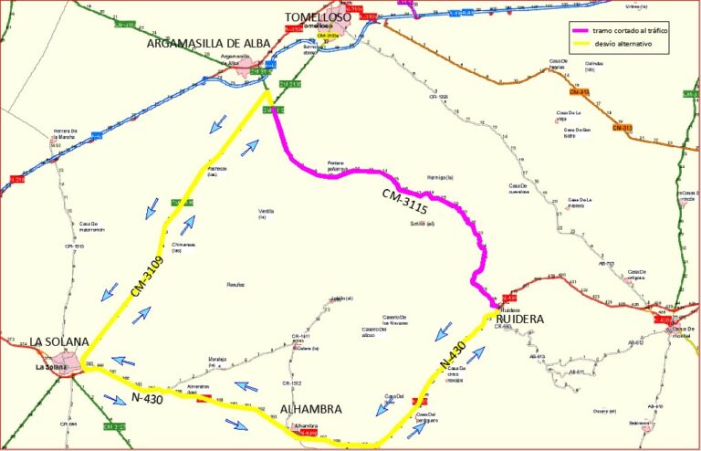 La carretera CM-3115 entre Argamasilla de Alba y Ruidera permanecerá cerrada al tráfico por obras de mejora a partir del lunes 24 de marzo