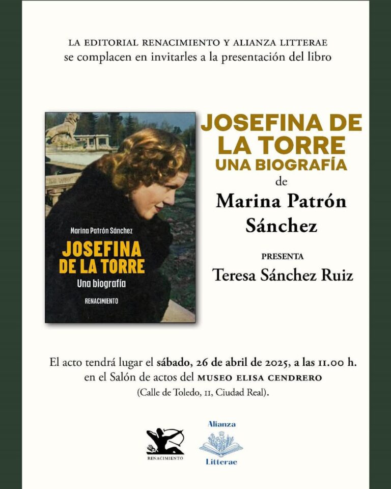 Marina Patrón Sánchez presentará el 26 de abril en Ciudad Real su biografía de Josefina de la Torre