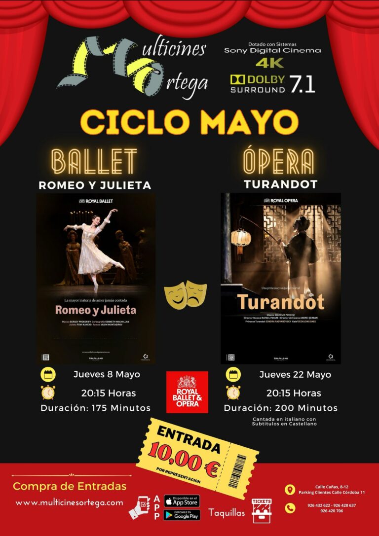 Multicines Ortega de Puertollano proyectará en mayo el ballet «Romeo y Julieta» y la ópera «Turandot»