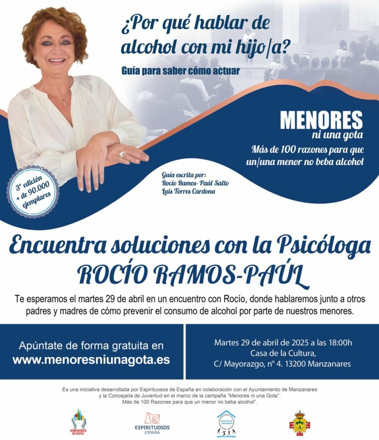 Rocío Ramos-Paúl, Supernanny, mantendrá un encuentro con familias de Manzanares para abordar la prevención del consumo de alcohol entre sus hijos menores