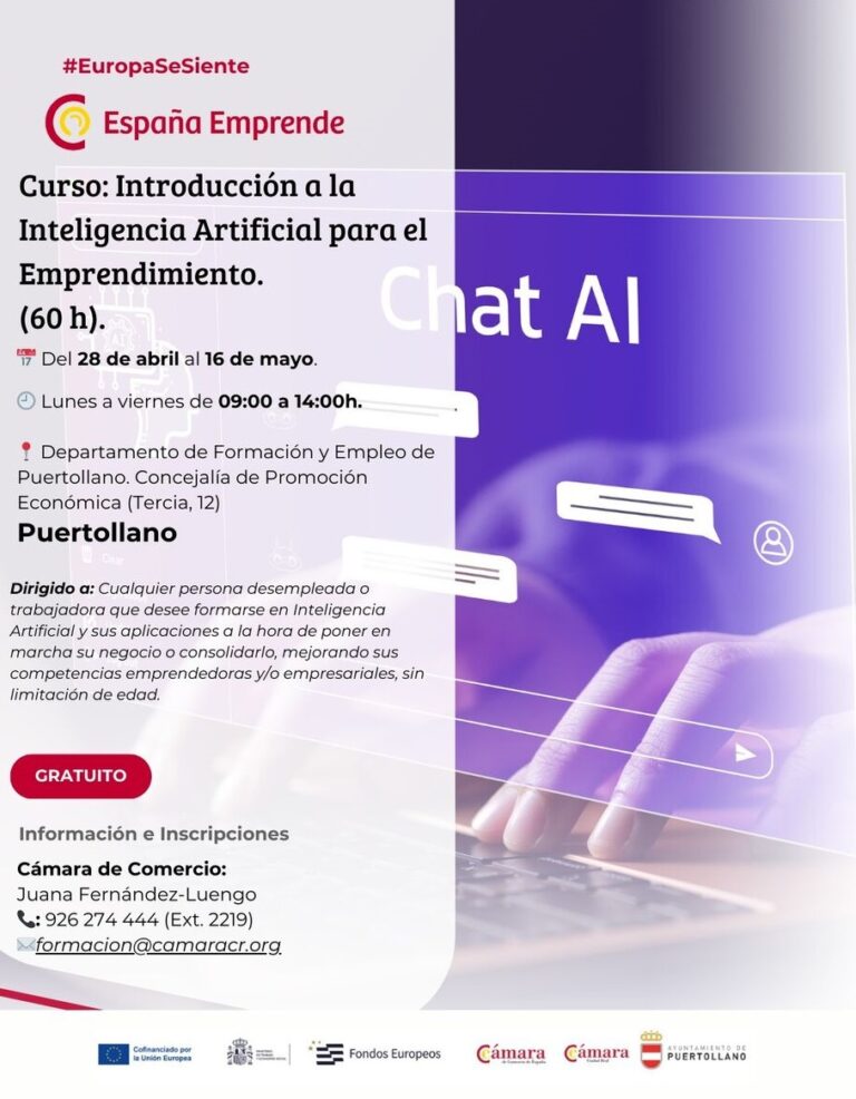 Últimos días para inscribirse en el curso «Introducción a la Inteligencia Artificial para el Emprendimiento” de la Cámara de Comercio