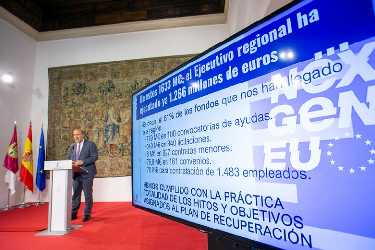 Castilla-La Mancha ha movilizado, hasta la fecha, el 81 por ciento de los fondos asignados del Plan de Recuperación Castilla-La Mancha ha movilizado, hasta la fecha, el 81 por ciento de los fondos asignados del Plan de Recuperación