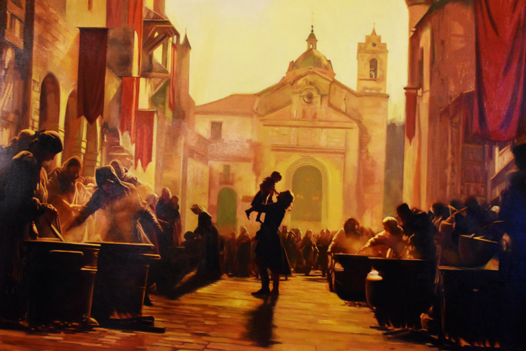 El pintor Fernando Vaquero plasma la vuelta a la vida de Puertollano del primer Santo Voto de 1348