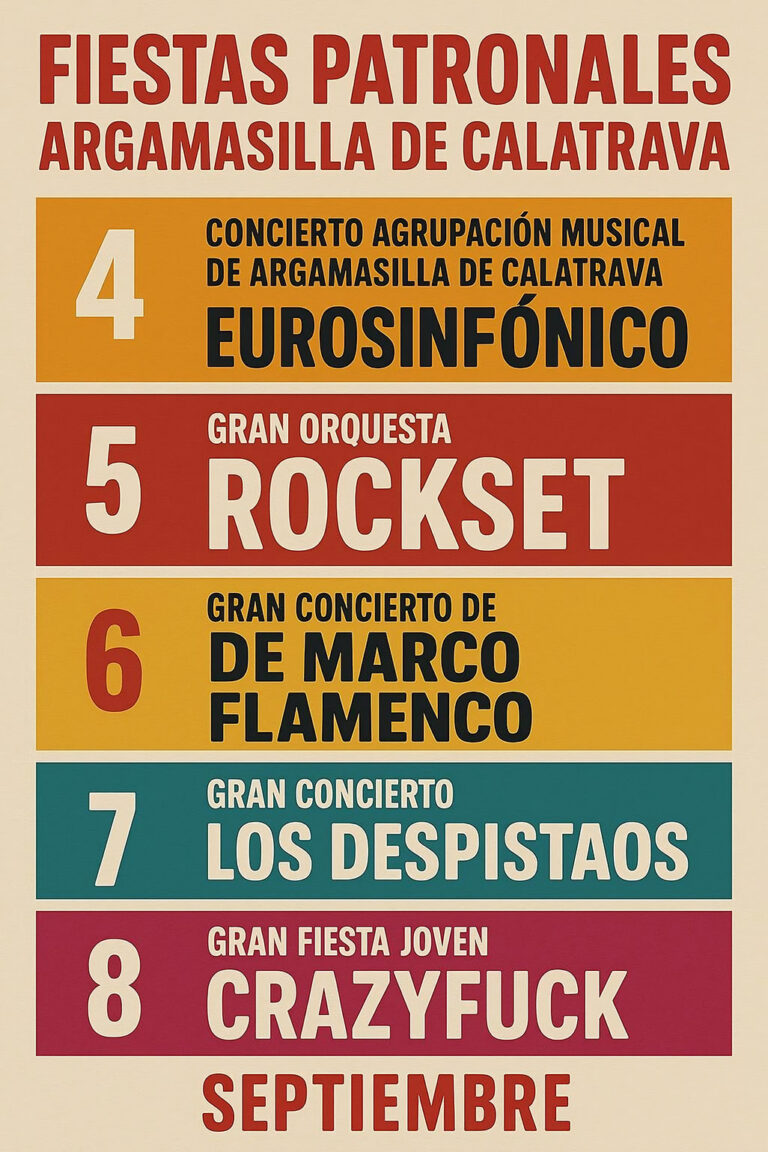 Grandes conciertos gratuitos en las fiestas patronales de Argamasilla de Calatrava con Demarco Flamenco y Despistaos como platos fuertes