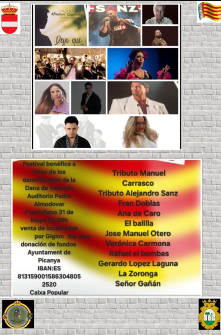 Puertollano acogerá el 31 de mayo un festival a beneficio de los damnificados por la Dana en Valencia