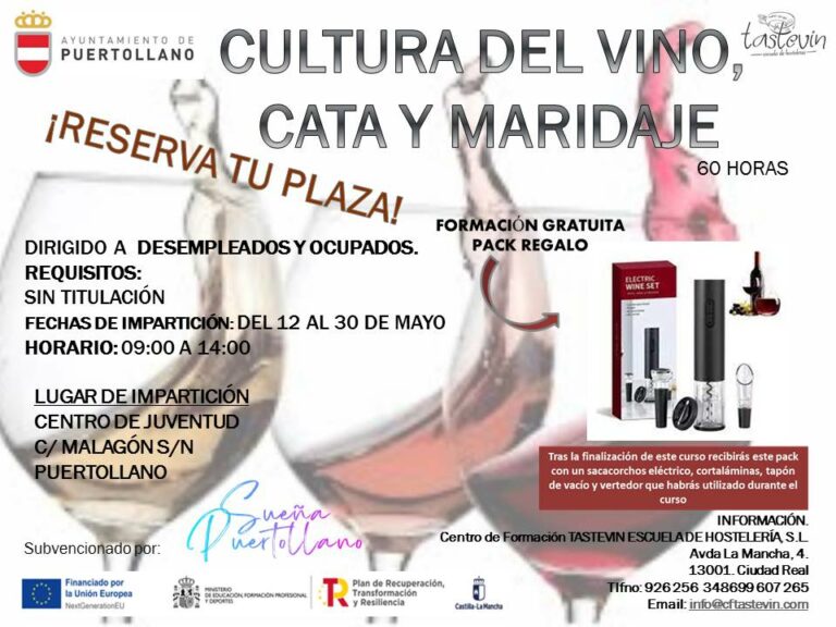 Puertollano: Abierta la inscripción de los cursos de «Cultura del vino, cata y maridaje» e «Iniciación y cata de aceite de oliva»