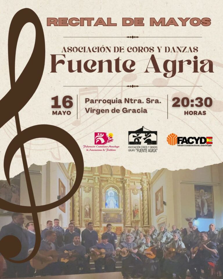 Puertollano: Recital de mayos el viernes de la asociación folklórica «Fuente Agria» en la parroquia Virgen de Gracia