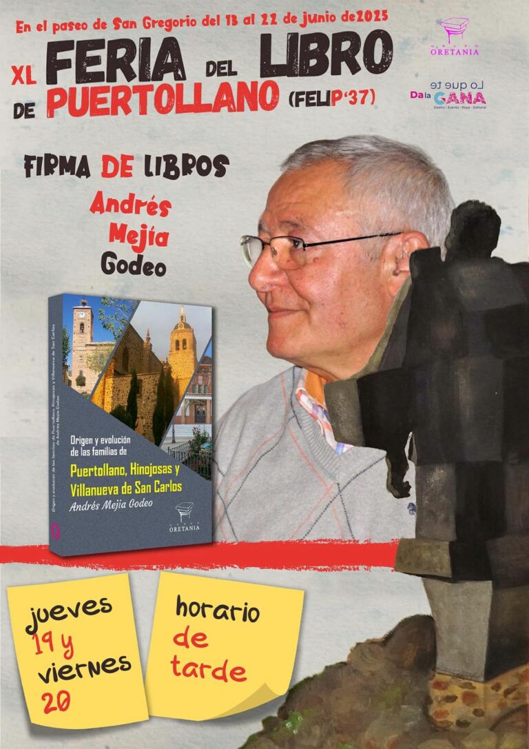Andrés Mejía Godeo dará a conocer este jueves en la FELIP’37 su obra “Origen y evolución de las familias de Puertollano, Hinojosas y Villanueva de San Carlos”