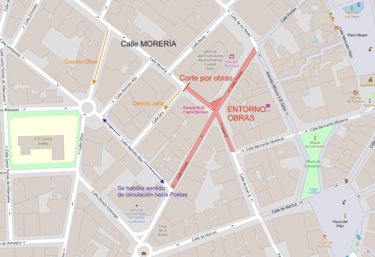 Ciudad Real: Los trabajos de peatonalización en el último tramo de calle Morería y Juan II comienzan este miércoles