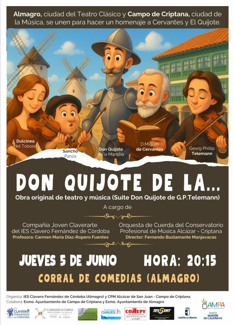 El alumnado del IES Clavero y del Conservatorio de Alcázar de San Juan dan vida a Don Quijote de la Mancha este jueves