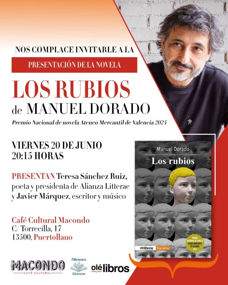 Puertollano: Macondo Café Cultural acoge este viernes la presentación de la obra de narrativa «Los Rubios» de Manuel Dorado