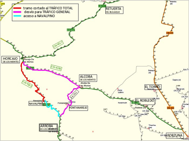 La carretera CM-4103 de Horcajo de los Montes a Navalpino permanecerá cerrada hasta el 8 de agosto para acometer obras de mejora
