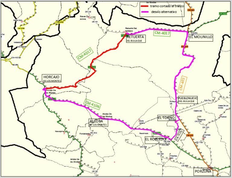 La carretera CM-4017 entre Horcajo de los Montes y Retuerta del Bullaque se cortará al tráfico desde el lunes para realizar actuaciones de mejora