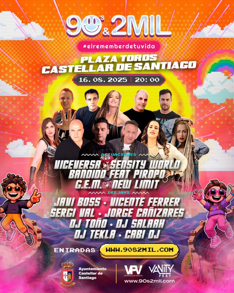El festival 90’s & 2MIL llega por primera vez a Castellar de Santiago el 16 de agosto