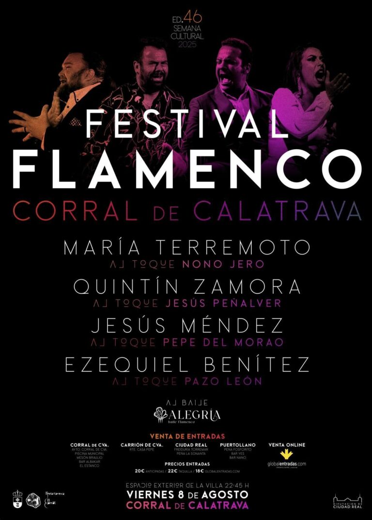 El Festival Flamenco de Corral de Calatrava celebrará su XLVI edición como seña de identidad de la Semana Cultural con artistas de talla internacional