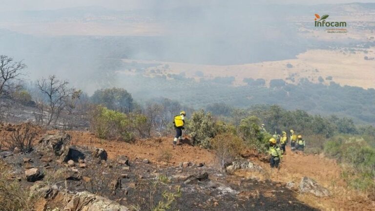 Los servicios de extinción de incendios forestales declaran controlado el fuego en Brazatortas