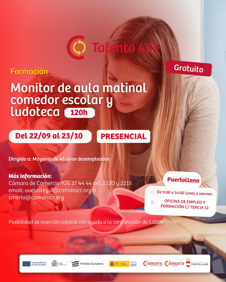Puertollano: Abierta la inscripción del curso de monitor de aula matinal, comedor escolar y ludoteca