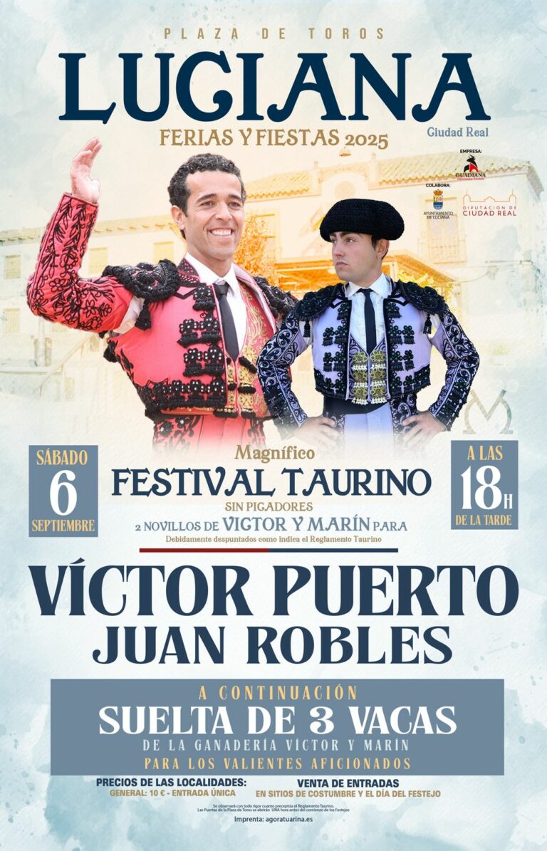 El festival taurino con Víctor Puerto y Juan Robles, plato fuerte de las Fiestas 2025 en Luciana