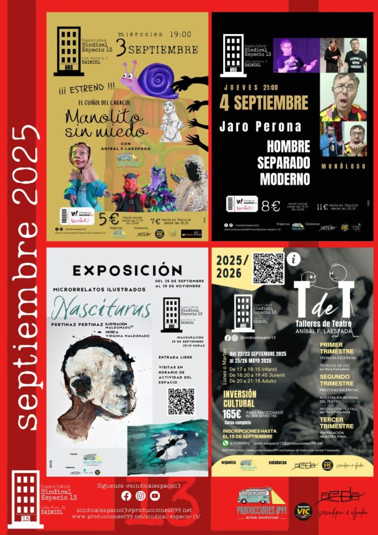 El patio de verano de Sindical Espacio 13 continúa en septiembre con un estreno familiar un monólogo adulto