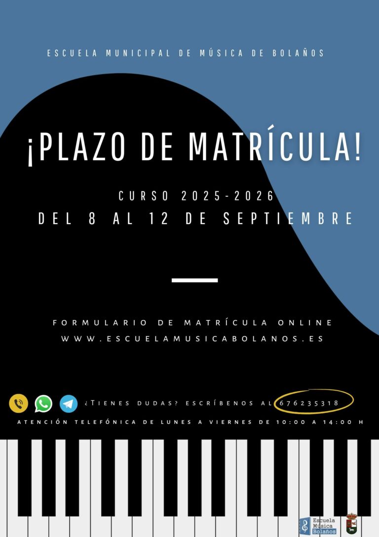 La Escuela Municipal de Música de Bolaños de Calatrava abre el plazo de matriculación para el curso 2025/2026 con importantes novedades en su oferta formativa