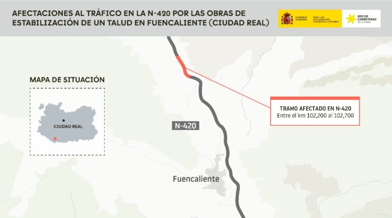 Transportes avanza con la estabilización de un talud en la N-420, en Fuencaliente