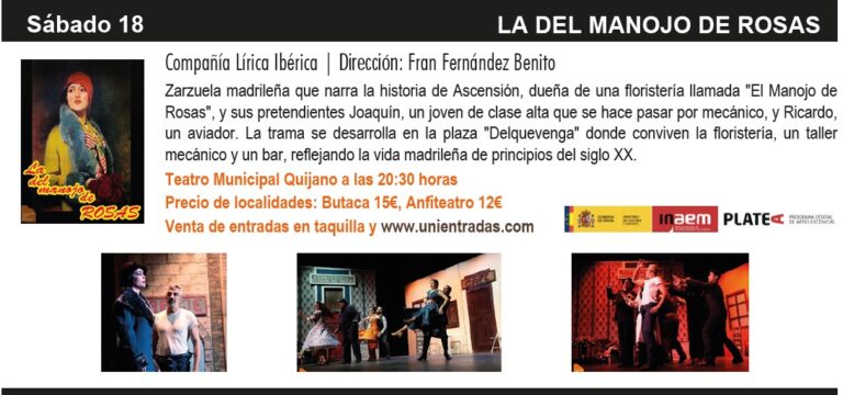 La zarzuela “La del Manojo de Rosas” llega al Teatro Municipal Quijano este sábado