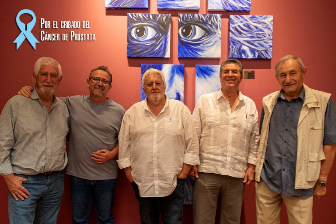 Juan Camacho, Luis Díaz-Cacho, Julio Criado, Marciano Sánchez y Jesús Lara, encargados de componer el Manifiesto contra el cáncer de próstata II Hermanamiento Oretania de Poetas de Euskadi y Castilla-La Mancha. Aldea del Rey 2025”