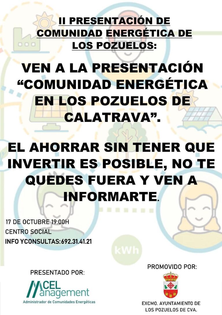 Los Pozuelos de Calatrava informa este viernes sobre las ventajas del autoconsumo en su comunidad energética