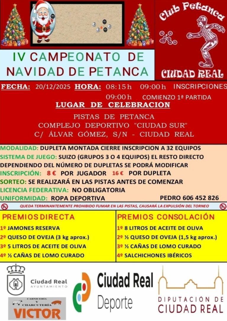 Ciudad Real acogerá el IV Campeonato de Navidad de Petanca el 20 de diciembre