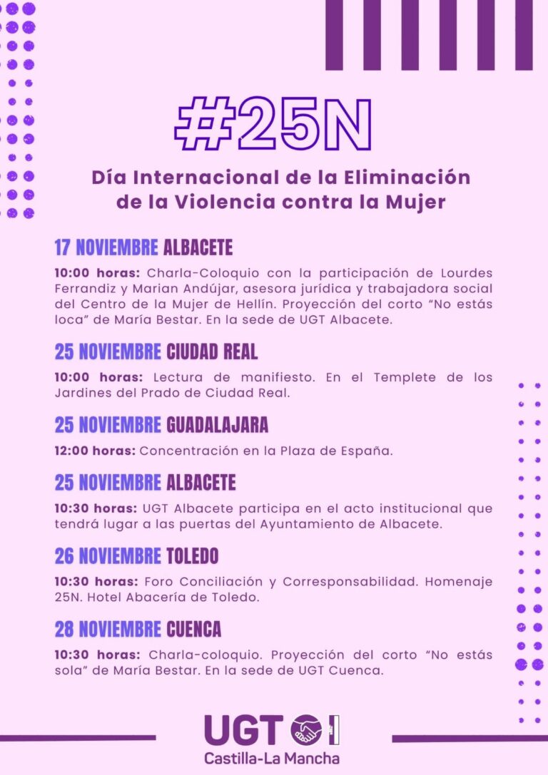 Charlas, concentraciones, lecturas de manifiesto… UGT volverá a decir “basta” a la lacra de la violencia machista