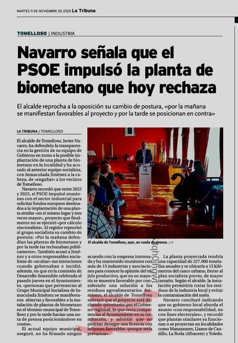 «Lejos de polémicas», la Junta de Comunidades deja claro que sólo habrá planta de biometano en Tomelloso “si el alcalde quiere”