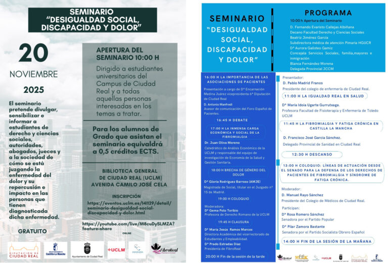 FibroReal celebra hoy en la UCLM el seminario “Desigualdad social, discapacidad y dolor”