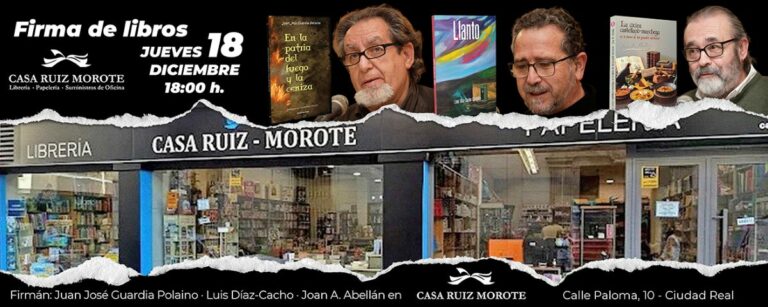 Díaz-Cacho, Guardia Polaino y Joan A. Abellán firmarán ejemplares de sus obras en Casa Ruiz Morote el jueves 18 de diciembre