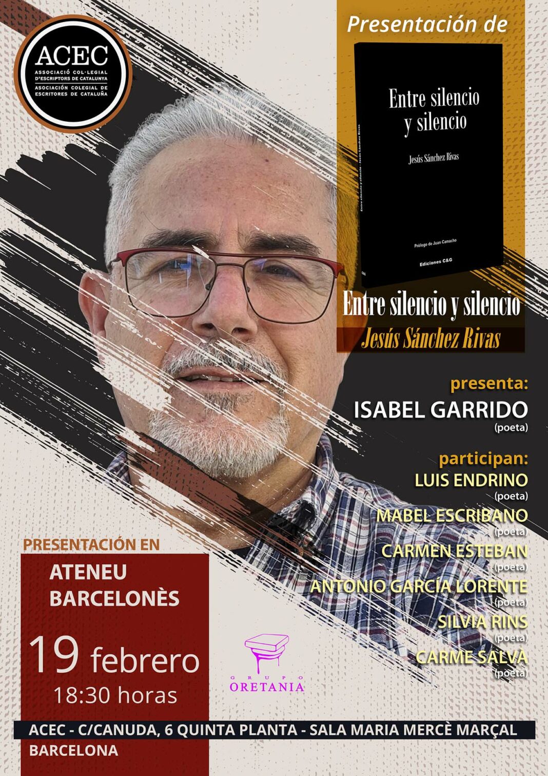 Cartel de la presentación del poemario de Jesús Sánchez Rivas, 'Entre silencio y silencio' (1)