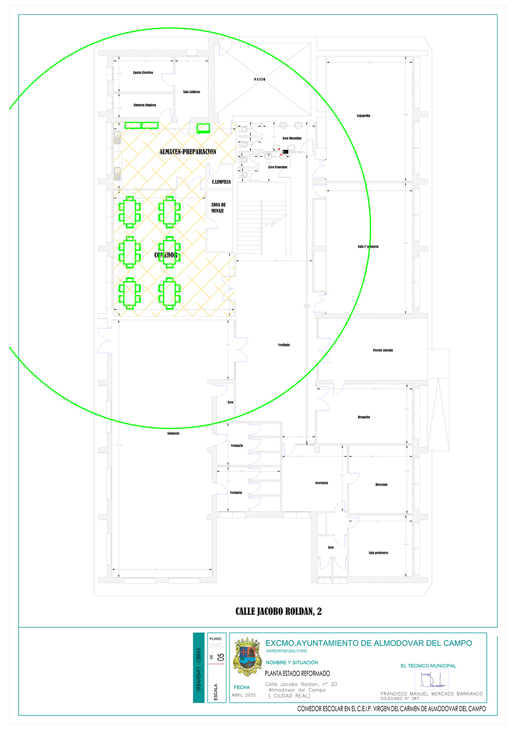 Plano del comedor escolar del CEIP 'Virgen del Carmen' recogido en el proyecto del Ayuntamiento