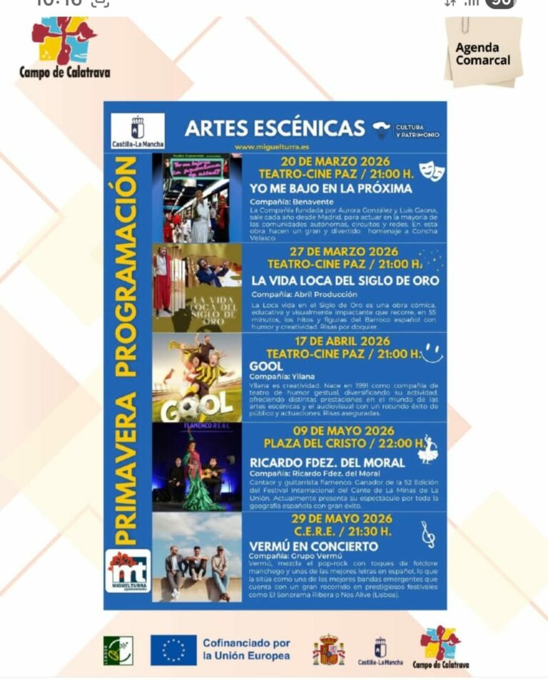 Programación de Artes Escénicas en Miguelturra para la primavera 2026