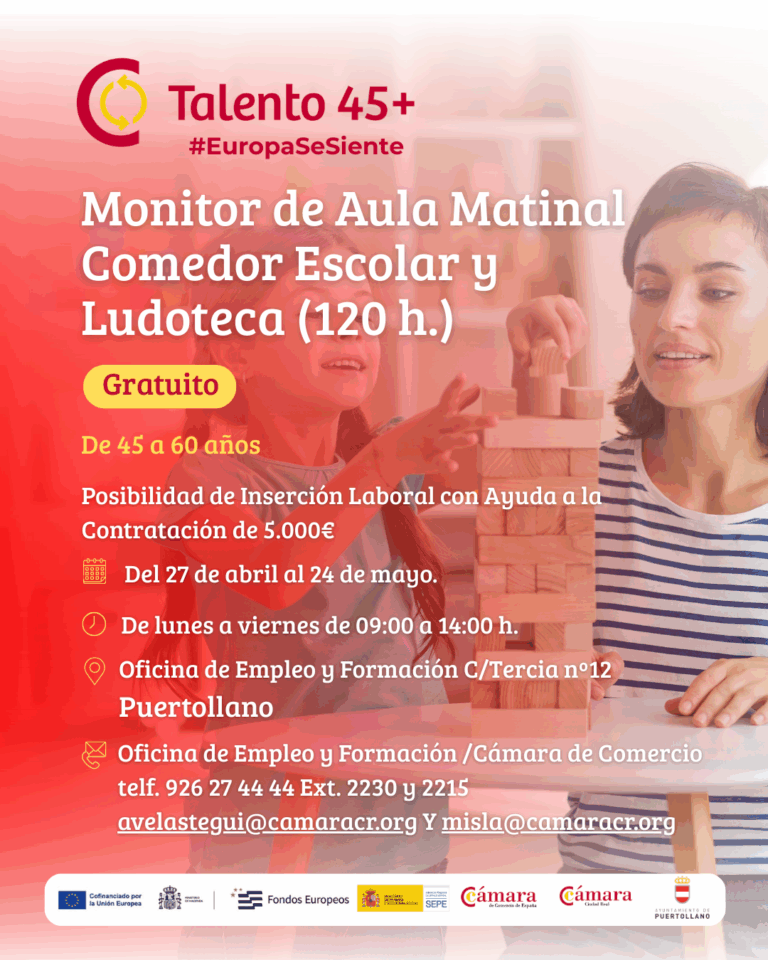 Puertollano: Abierta la inscripción gratuita al curso «monitor de aula matinal, comedor escolar y ludoteca»