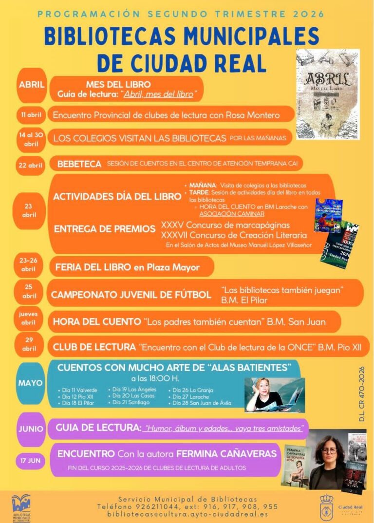 Las Bibliotecas Municipales de Ciudad Real presentan su programación cultural para el segundo trimestre de 2026