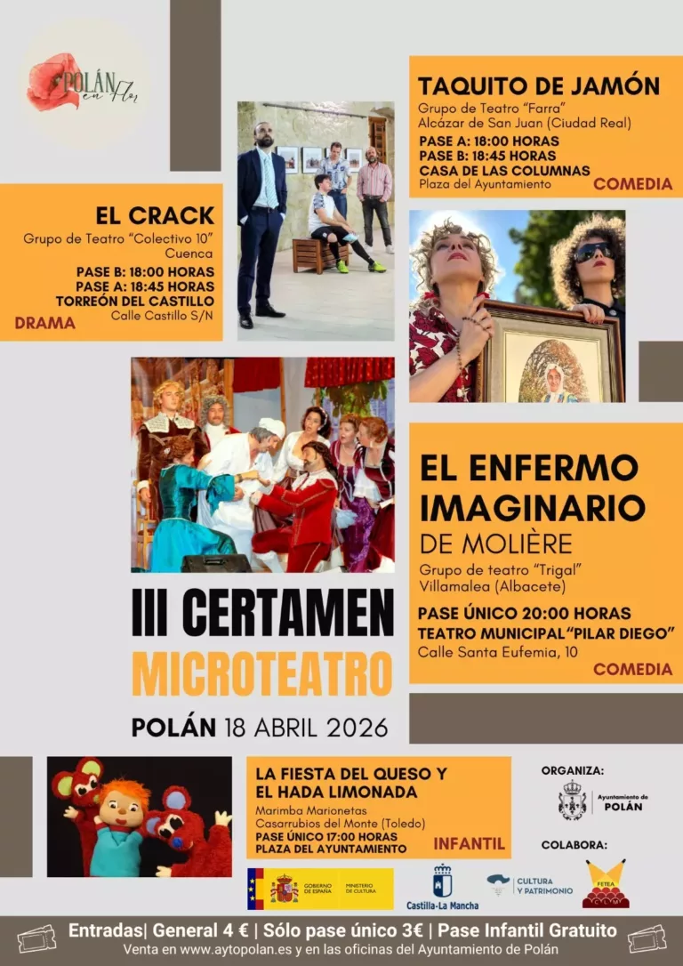 Castilla-La Mancha acoge un intenso fin de semana de teatro aficionado con el III Certamen de Microteatro de Polán y nuevas funciones del circuito Aficiona-T 2026