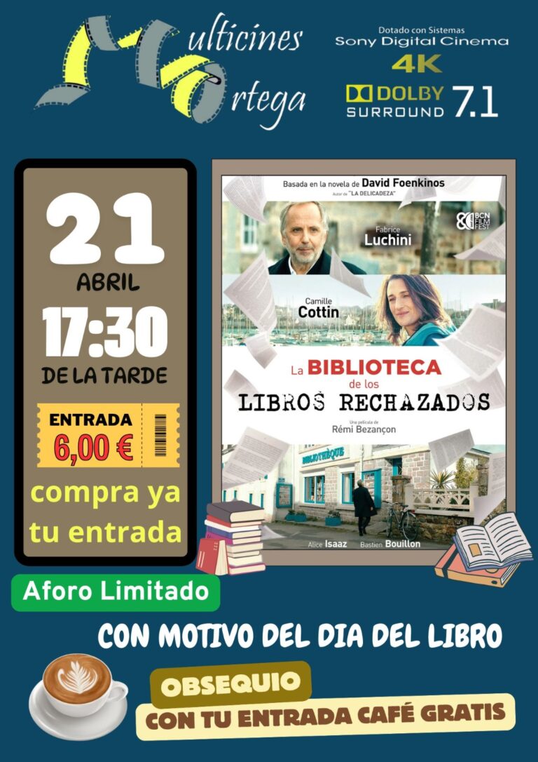 Multicines Ortega de Puertollano proyectará «La biblioteca de los libros rechazados» e invitará a café el 21 de abril para celebrar el Día del Libro