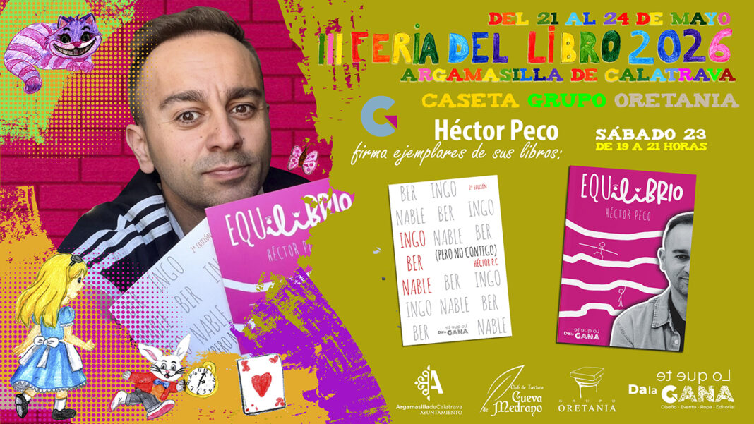 Cartel de Héctor Peco en su firma en la III Feria del libro de Argamasilla de Calatrava