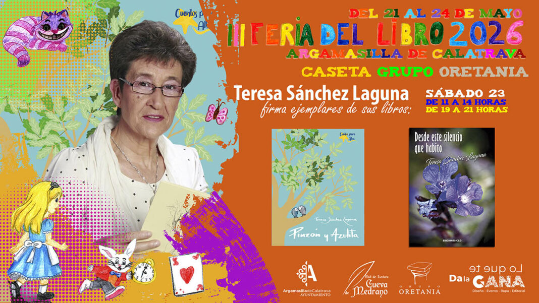 Cartel de Teresa Sánchez Laguna en su firma en la III Feria del libro de Argamasilla de Calatrava