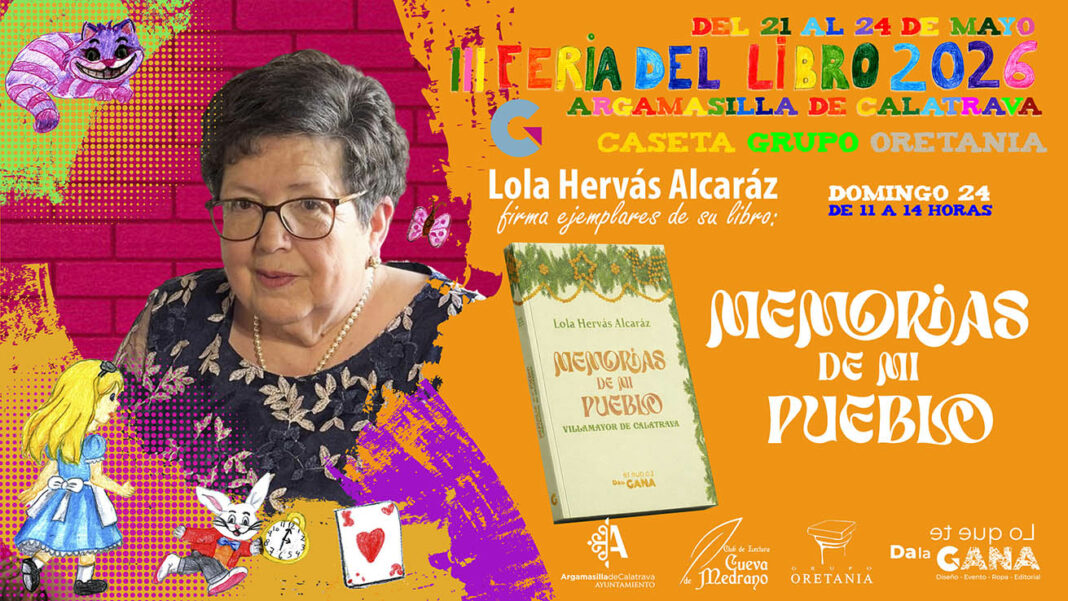 Cartel de la firma de Lola Hervás en la III Feria del Libro en Argamasilla de Calatrava