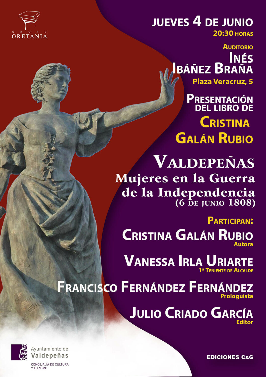 Cartel de la presentación del libro de Cristina Galán en Valdepeñas